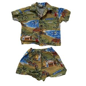 RJC Hawaii Aloha Shirt and Shorts Set Size 6M Tropical Island Vacation Coastal
